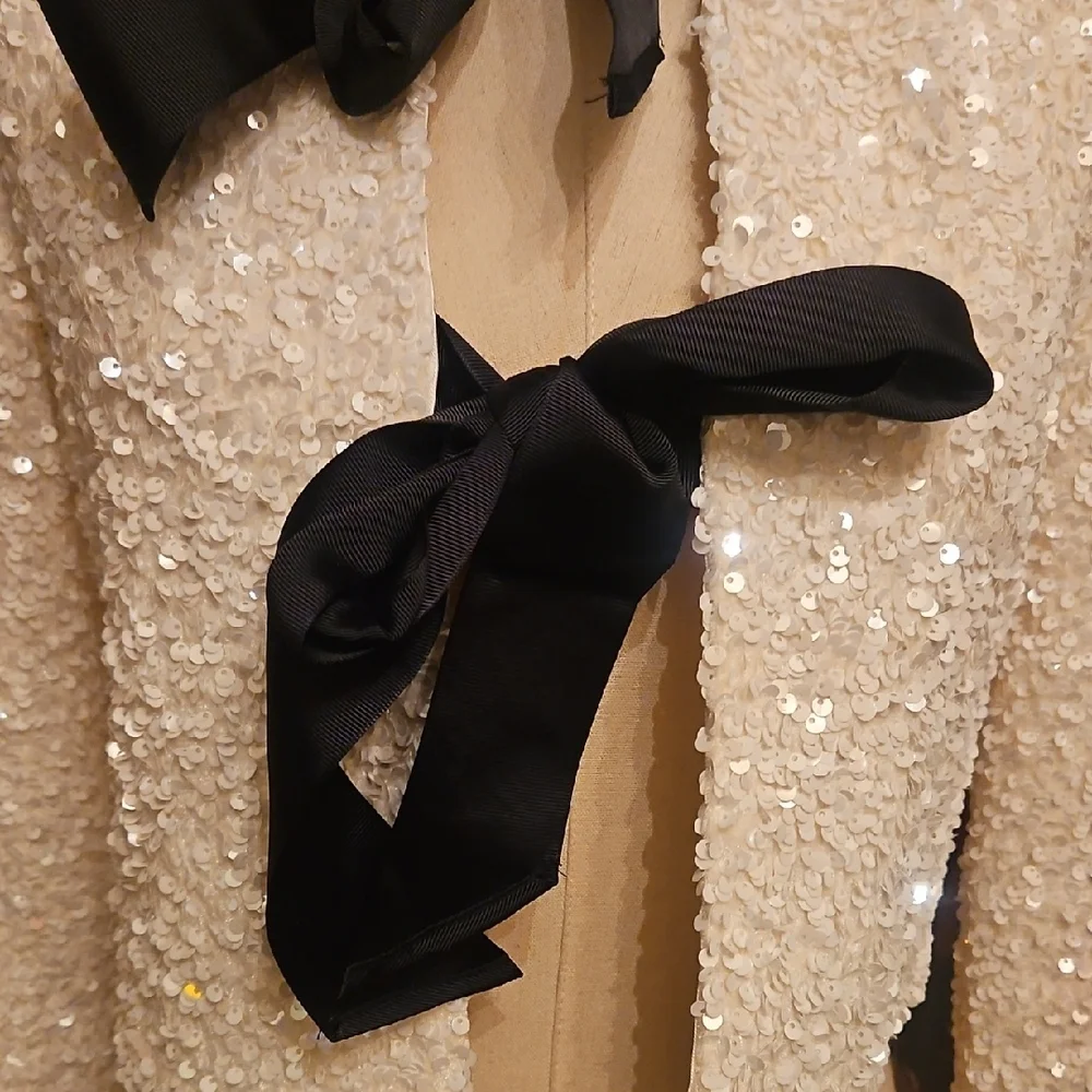 H&M White Sequin Cropped Jacket with Black Ribbon Bows - Picture 3 of 6